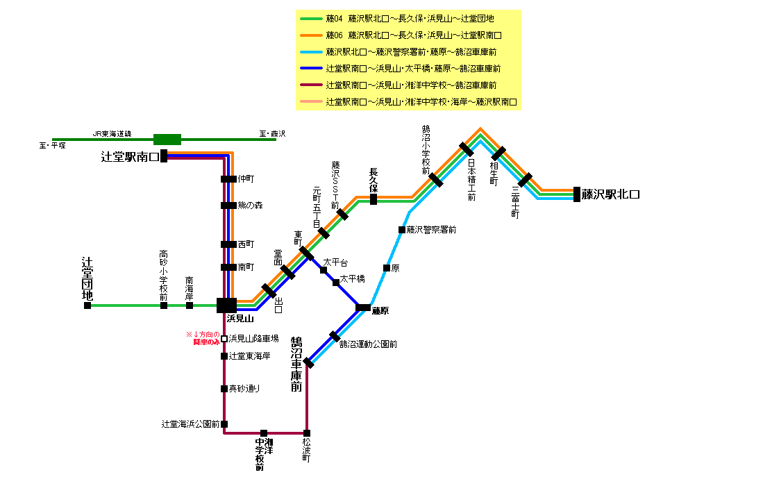 図 江ノ電 路線 J2:平和学園循環〔浜竹経由〕[江ノ電バス]のバス路線図