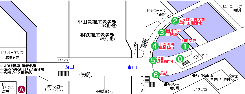 海老名駅東口（ビナウォーク側）　バス乗り場案内図