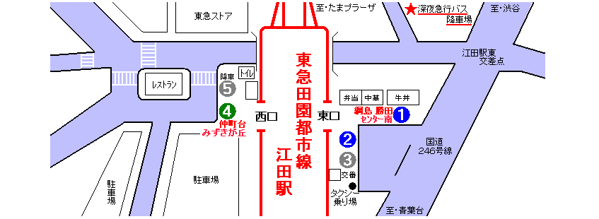 江田駅　バス乗り場案内図