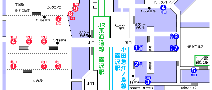 藤沢駅　バス乗り場案内図